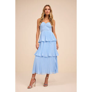 Lulus Seriously Sensational Light Blue Strapless Tiered Midi Dress - Size XS